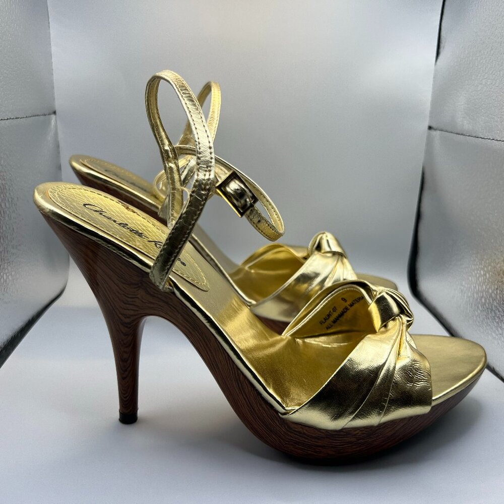 Gold Metallic Charlotte Russe Heels – Faux Wood Stiletto, Size 9